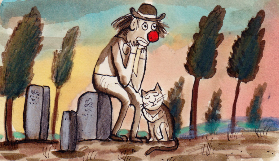 Clown and cat illustration