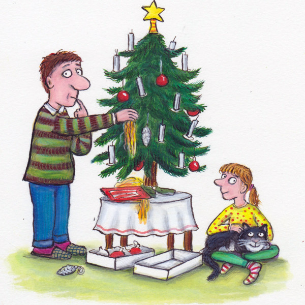 Decorating Christmas tree illustration