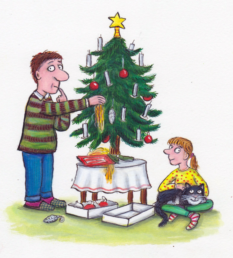 Decorating Christmas tree illustration