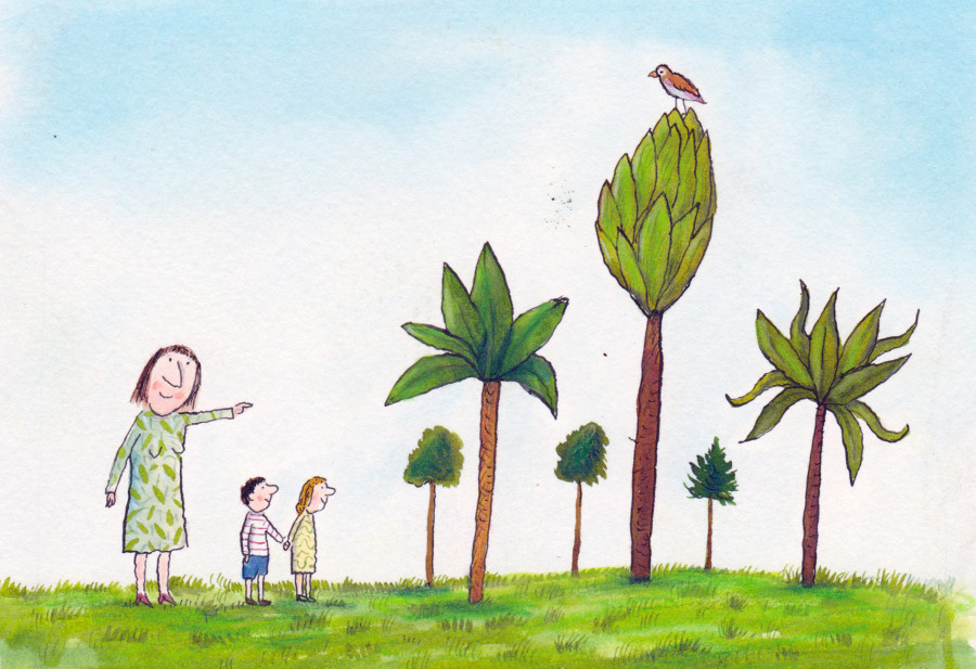 Family and plants illustration