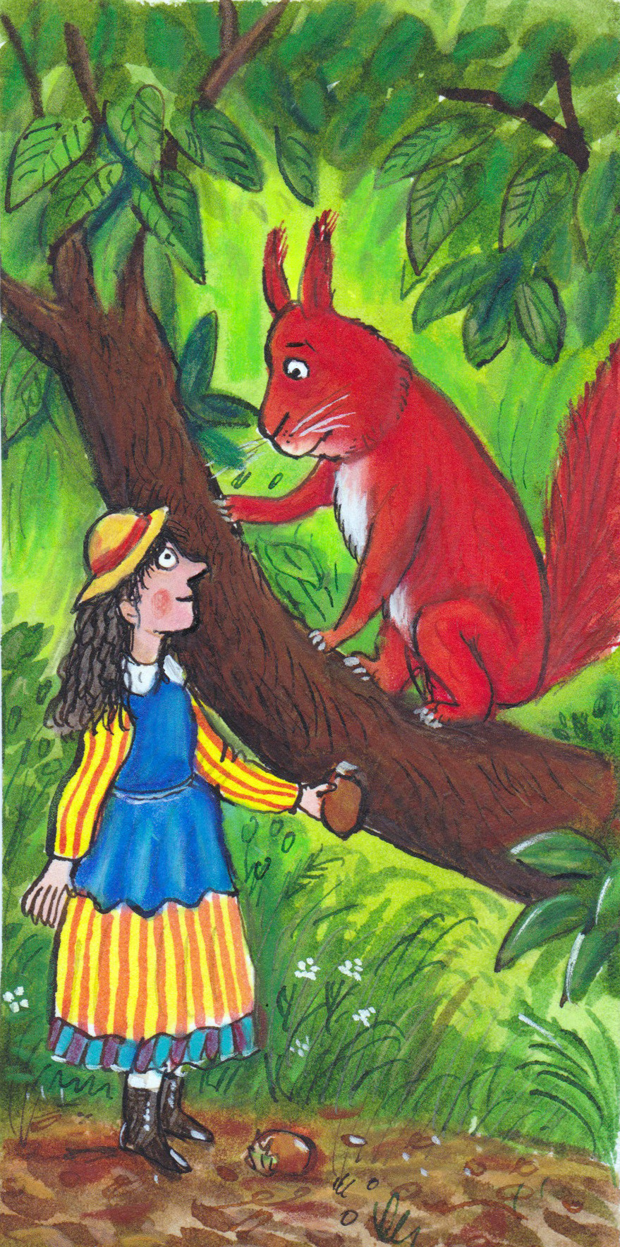 Girl and squirrel illustration