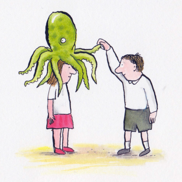 girl boy octopus illustration