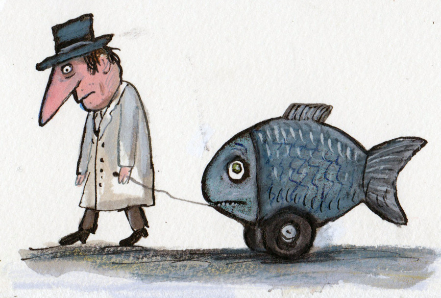 Man and fish illustration
