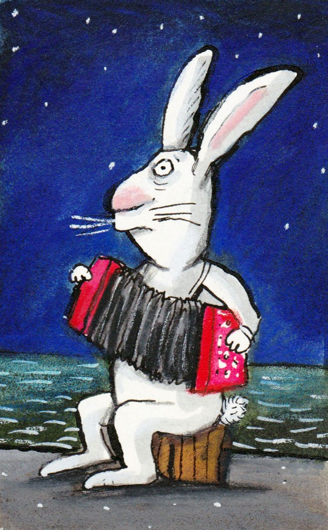 Rabbit with accordion illustration