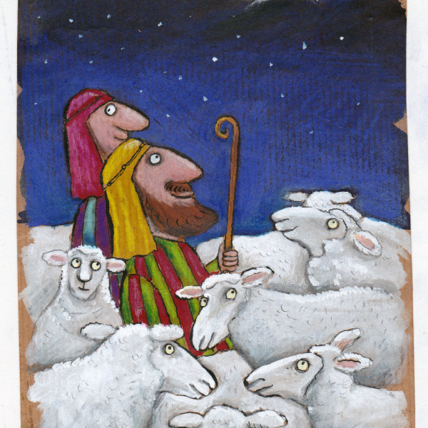 Shepherds and sheep illustration