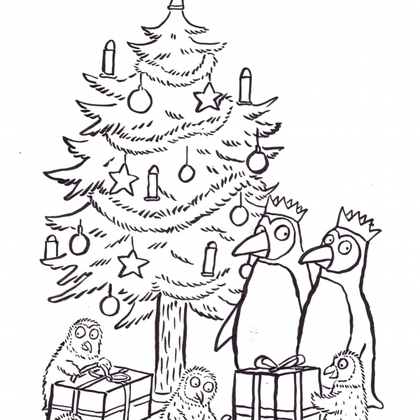 Christmas tree and penguins illustration