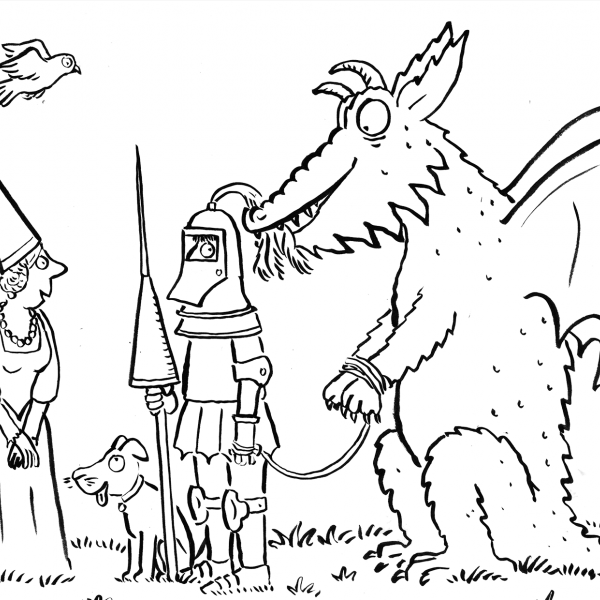 Dragon, princess and knight illustration